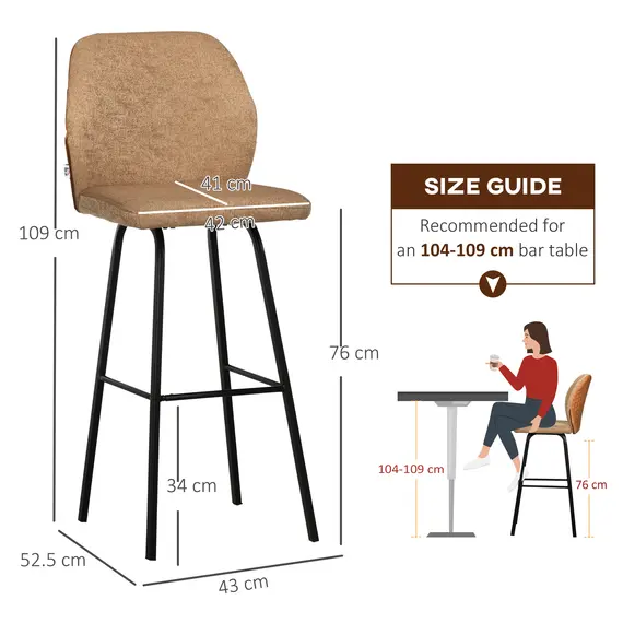 Buy Bar Stools Set of 2, Linen-Touch Upholstered Bar Chairs, Kitchen Stools with Backs and Steel Legs for Dining Room, Light Brown, 7 image