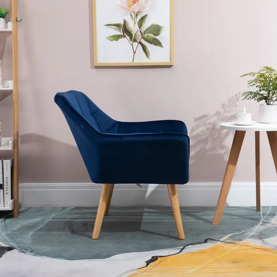 Buy Armchair Accent Chair Wide Arms Slanted Back Padding Steel Frame Wooden Legs Home Bedroom Furniture Seating Blue, 7 image