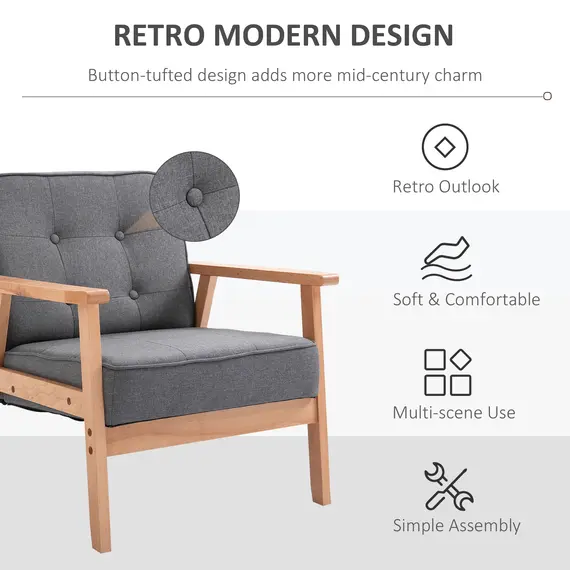Buy Armchair, Linen Fabric Accent Chair, Occasional Chair with Beech Wood Frame for Living Room, Reception, Bedroom, Balcony, Set of 2, Grey and Natural, 4 image