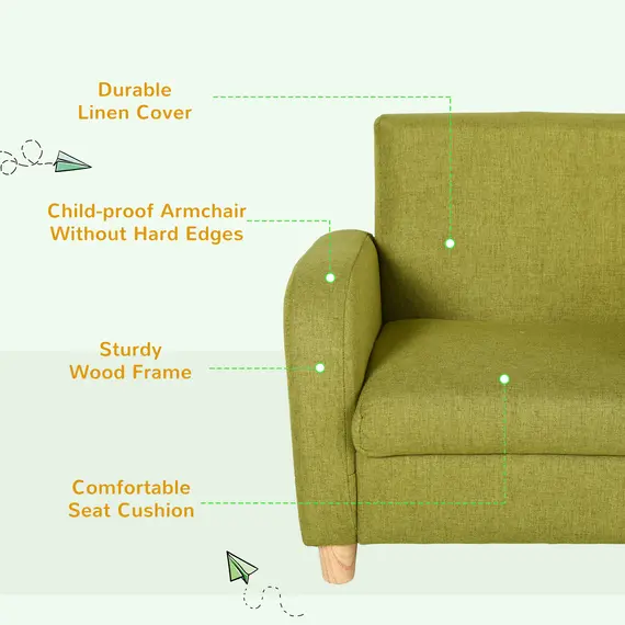 Buy Children Armchair Mini Sofa Wood Frame Anti-Slip Legs High Back, 4 image