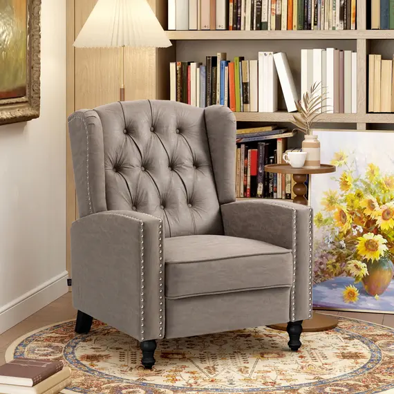 Buy Chesterfield-Style Reclining Armchair - Brown, 2 image