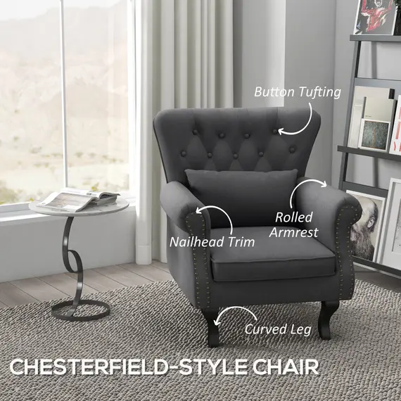 Buy Chesterfield-Style Accent Chair - Grey, 4 image