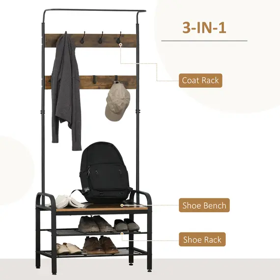 Buy Coat Rack Stand Industrial hallway Shoe Rack Removable Hooks Metal Wood Hangers Storage Cabinet Rustic Brown, 4 image