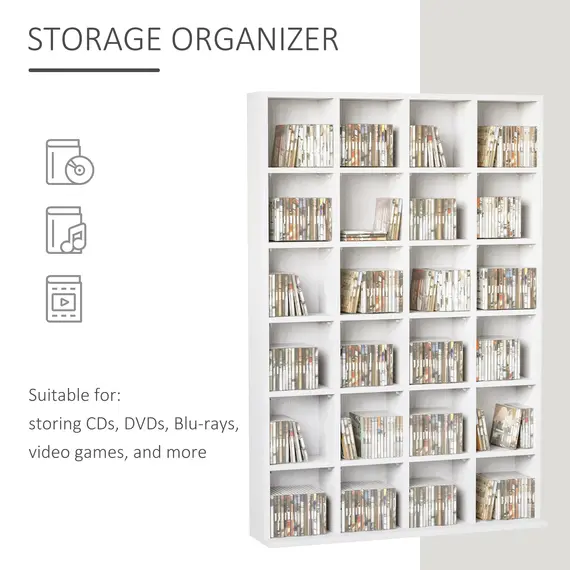 Buy CD Storage Unit with Adjustable Shelves, 89 x 130.5 cm, White, 4 image