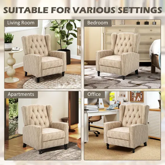 Buy Chesterfield-Style Reclining Armchair - Beige, 8 image