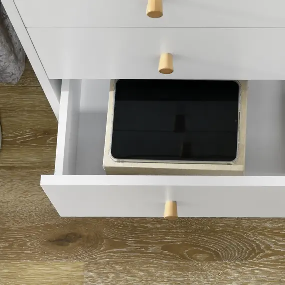Buy Chest of Drawers, 3-Drawer Storage Organiser Unit with Wood Legs for Bedroom, Living Room, White, 8 image