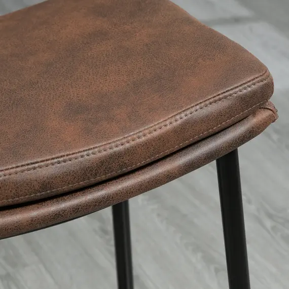 Buy Breakfast Bar Stools Set of 2, Microfibre Upholstered Barstools, Industrial Bar Chairs with Curved Seat and Steel Frame for Dining Room, Kitchen, Brown, 8 image