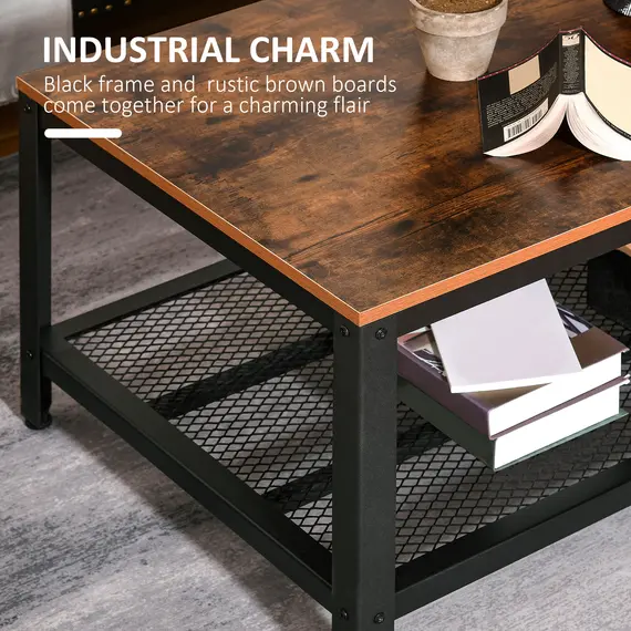 Buy Coffee Table Industrial Side Table Living Room Table with Storage Shelf and Metal Frame for Home Office, 106L x 60W x 45Hcm, 4 image
