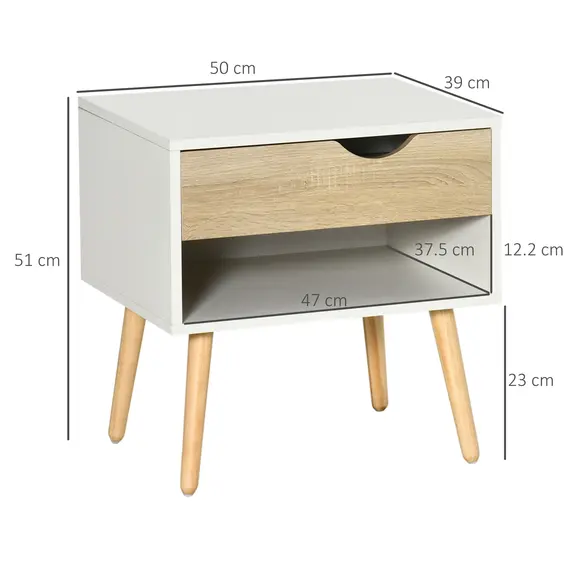 Buy Bedside Table with Drawer and Shelf, Modern Nightstand, End Table for Bedroom, Living Room, Set of 2, 3 image