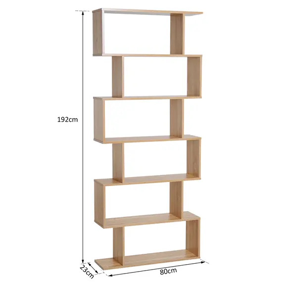 Buy Bookcase, 6 Tier Shelf S Shaped Bookshelf, Storage Unit, Display Shelf for Living Room, Bedroom, Home Office, Plant, Oak, 3 image
