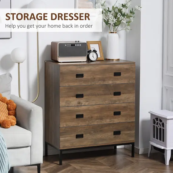 Buy Chest of Drawers, 4-Drawer Storage Organiser Unit with Metal Frame for Bedroom, Living Room, Brown, 4 image