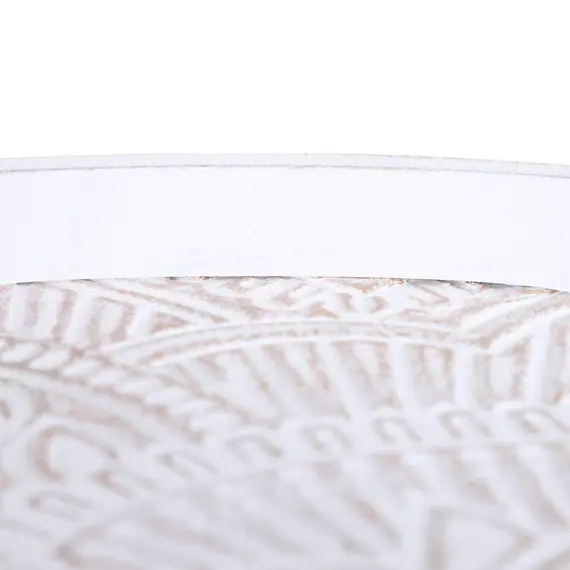 Buy Coffee Table, Carved Floral Round Table with Tray-style Top and Wood Legs, Modern Side Table for Living Room, Set of 2, White, 9 image