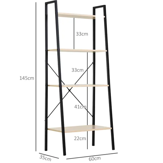 Buy Bookcase 4-Tier Vintage Ladder Shelf with Wood Storage Rack, Stand Plants Display, Black and Natural, 3 image