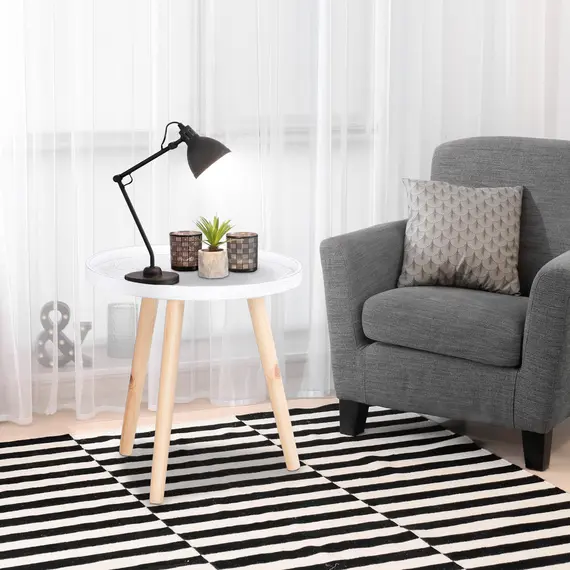 Buy Coffee Table, Carved Floral Round Table with Tray-style Top and Wood Legs, Modern Side Table for Living Room, Set of 2, White, 7 image