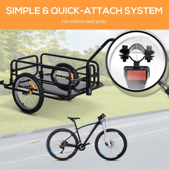 Buy Bike Cargo Trailer Bicycle Cargo Storage Cart w/ Hitch Cycling Camping Luggage Storage Carrier Transport Steel Black, 4 image