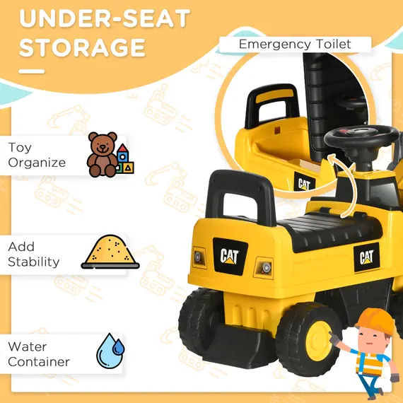 Buy CAT Licensed Kids Construction Ride-On Toddler Digger Excavator Foot-To-Floor Ride-On Toy w/ Manual Shovel, Horn, Hidden Storage, for Ages 1.5-3 Years, 6 image