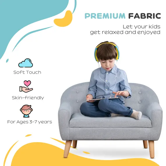 Buy Children's Armchairs Kids Armchair Toddler Chair 2 Seater Wood Frame Mini Sofa for Bedroom Playroom Grey, 5 image