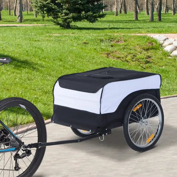 Buy Bike Trailer Cargo in Steel Frame Extra Bicycle Storage Carrier with Removable Cover and Hitch (White and Black), 2 image