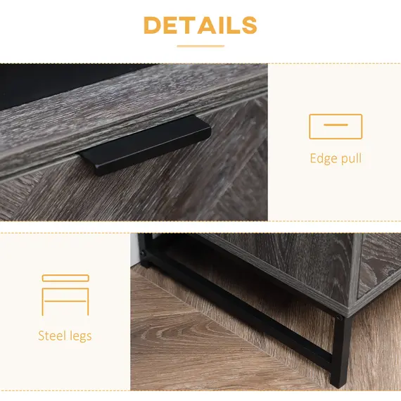 Buy Bedside Table with Drawer and Shelf, Side End Table with Steel Legs for Living Room, Bedroom, Dark Grey, 6 image