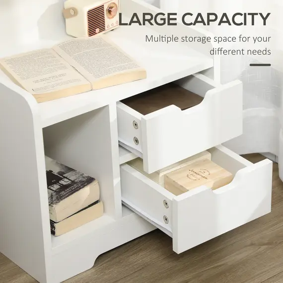Buy Bedside Table, Small Bedside Cabinet with 2 Drawers and Storage Shelves, Accent Table for Living Room, Bedroom, White, 5 image