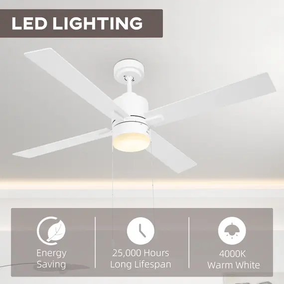 Buy Ceiling Fan with LED Light, Flush Mount Ceiling Fan Lights with Reversible Blades, Pull-chain, White and Natural Tone, 5 image