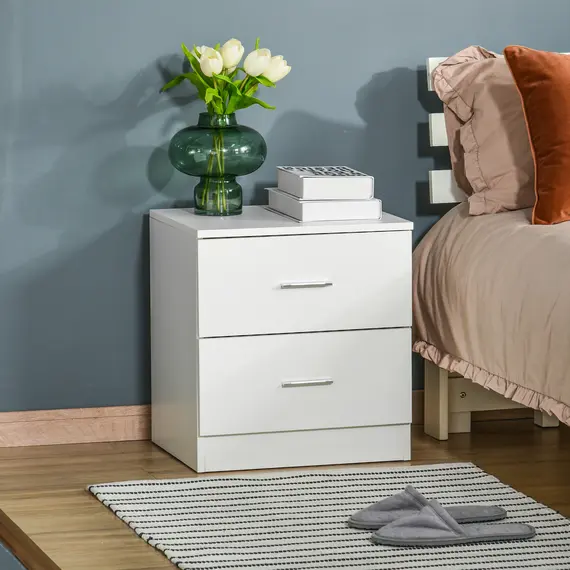 Buy Bedside Table with 2 Drawers, Modern Nightstand, Cabinet Drawers Side Storage Unit for Bedroom, Living Room, 2 image