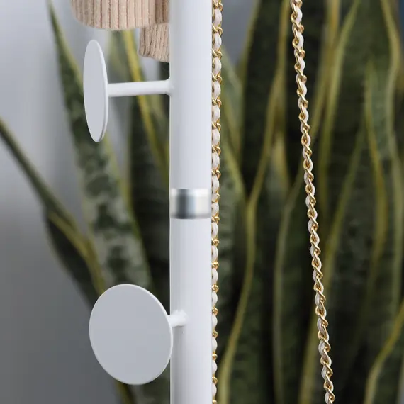 Buy Coat Rack Free Standing Hall Tree with 8 Round Disc Hooks for Clothes, Hats,Purses, Steel Entryway Coat Stand with Marble Base for Entryway, Living Room, Bedroom, White, 9 image