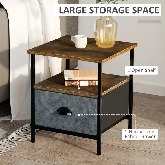 Buy Bedside Table, Nightstand with Non-Woven Fabric Drawer, Side Table, End Table for Living room, Bedroom, Rustic Brown, 5 image