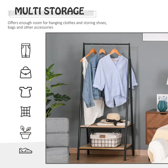 Buy Clothes Rail, Freestanding Metal Clothes Rack with 2 Tier Storage Shelves for Bedroom and Entryway, 64 x 42.5 x 149 cm, Black Frame, 5 image