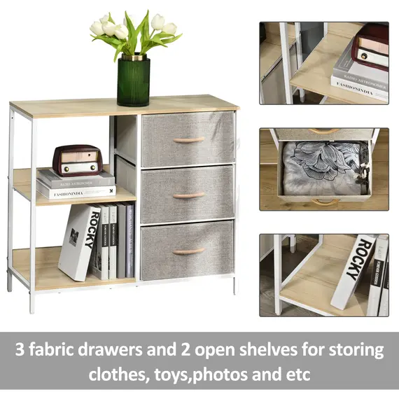Buy Chest of Drawers Storage  Dresser Cabinet Organizer with 3 Fabric Drawers and 2 Display Shelves for Living Room, Bedroom, Hallway, Beige, 4 image