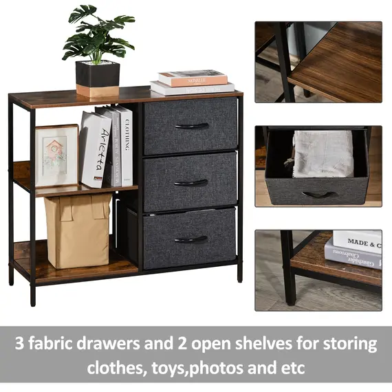 Buy Chest of Drawers Storage  Dresser Cabinet Organizer with 3 Fabric Drawers and 2 Display Shelves for Living Room, Bedroom, Hallway, Black, 6 image