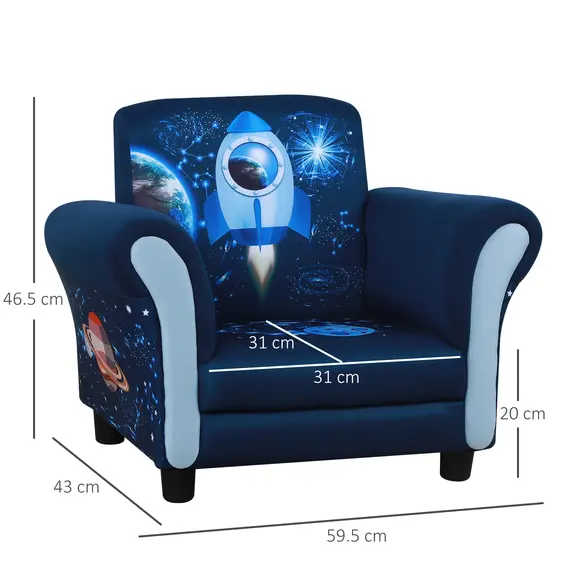 Buy Child Armchair Kids Mini Sofa Chair with Armrest, 59.5 x 43 x 46.5cm, Blue, 3 image
