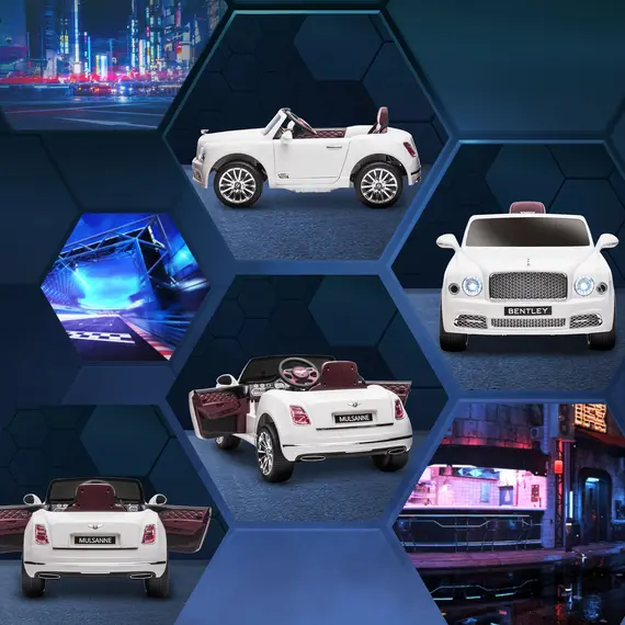 Buy Bentley Mulsanne Licensed Kids Electric Ride-On Car, with Remote Control. LED lights, Music - White, Colour: White, 8 image