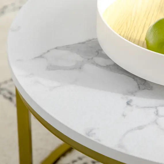 Buy Coffee Table Set of 2, Round Nest of Tables with Faux Marble Tabletop and Metal Frame, Modern Side Tables for Living Room, White, 9 image