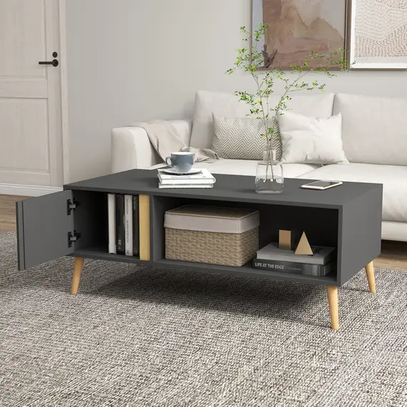 Buy Coffee Table for Living Room, Modern Centre Table with Storage Compartments and Cabinets, Rectangular Side Table, 115x 58x 45cm, Grey, 7 image