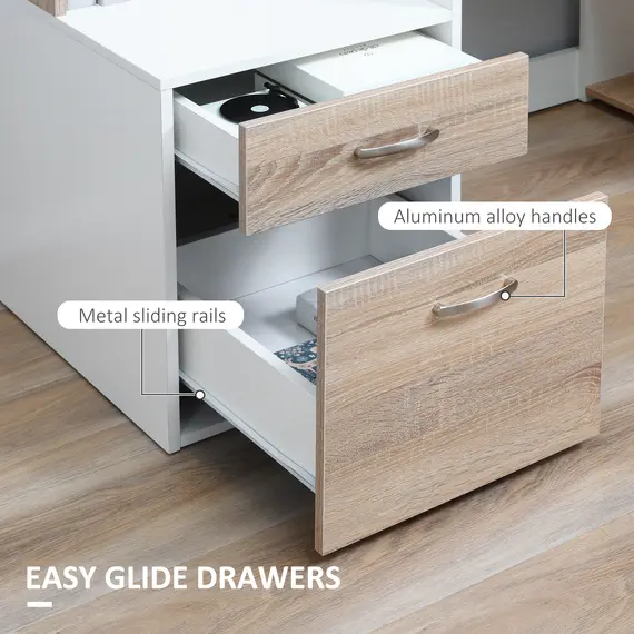 Buy Computer Desk with Drawers and Storage Shelves, Reception Desk, Study Workstation for Home Office, 137 x 55 x 92cm, Oak and White, 6 image