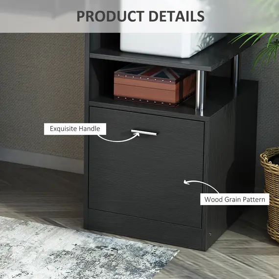 Buy Computer Desk PC Workstation with Drawer Shelves CPU Storage Rack Home Office Furniture 152 x 60 x 88cm (BLACK), 5 image