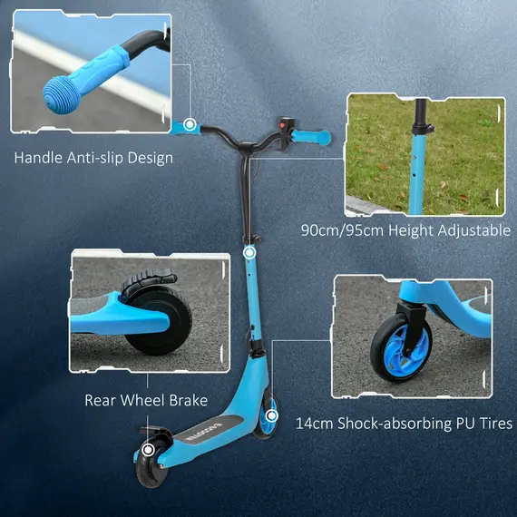 Buy Electric Scooter, 120W Motor E-Scooter, Adjustable Height, Rear Brake for Ages 6+ Years - Blue, 5 image