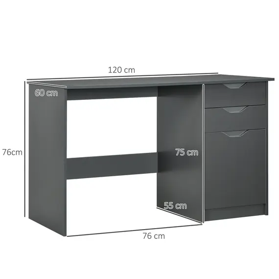 Buy Computer Desk with Drawers, High Gloss Home Office Desk with Storage Cabinet, Study Workstation, 120 x 60cm, Grey, 3 image