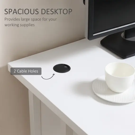 Buy Computer Desk, Home Office Desk, Writing Table, 120x60x75cm Laptop Workstation with 2 Cable Management Holes, C Shaped Metal Legs for Adults, White, 4 image
