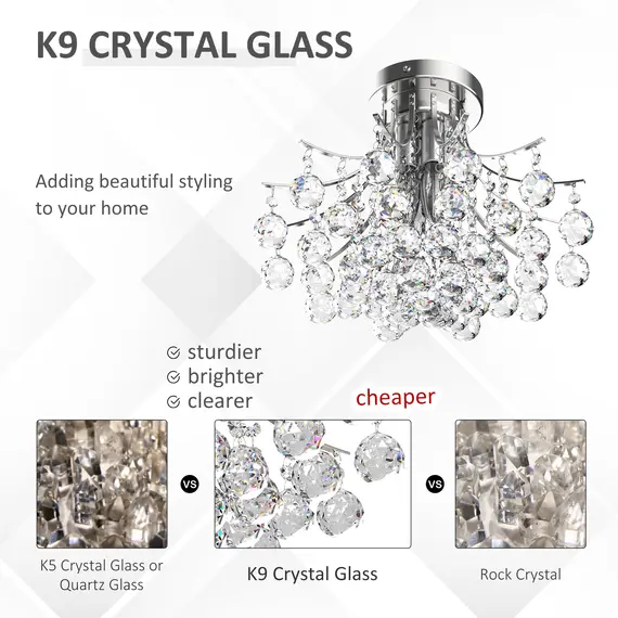 Buy Crystal Chandeliers, K9 Droplets Ceiling Light with 3 E14 Bulb Base, Pendant Lights for Living Room, Bedroom, Dining Room, Hallway, Kitchen, 4 image