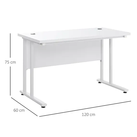 Buy Computer Desk, Home Office Desk, Writing Table, 120x60x75cm Laptop Workstation with 2 Cable Management Holes, C Shaped Metal Legs for Adults, White, 3 image