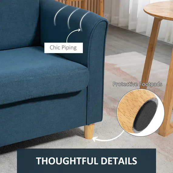 Buy Compact Loveseat Sofa, Modern 2 Seater Sofa for Living Room with Wood Legs and Armrests, Blue, 6 image