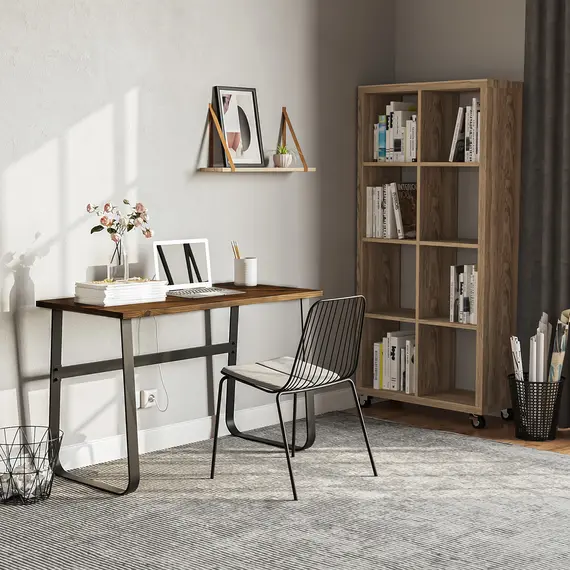 Buy Computer Table, Writing Desk with Steel Frame and Wood Top, Industrial Home Study Table, 115 x 58 x 74.5cm, Rustic Brown and Black, 8 image