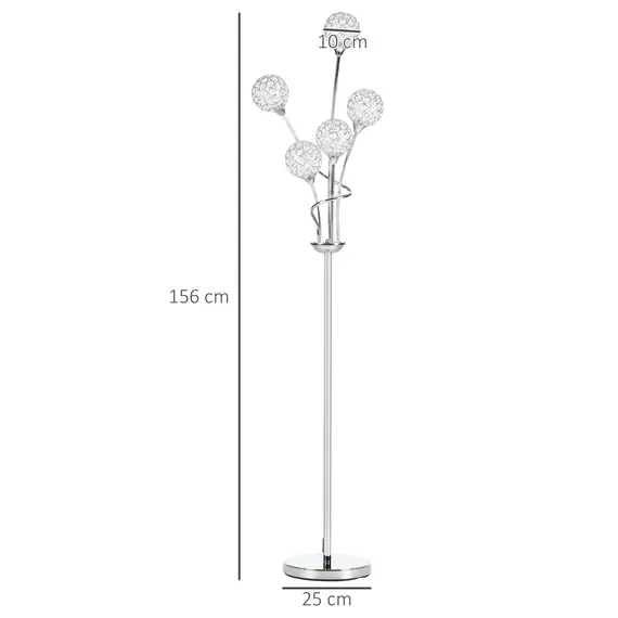 Buy Crystal Floor Lamps for Living Room Bedroom with 5 Light, Modern Upright Standing Lamp, 34x25x156cm, Silver, 3 image