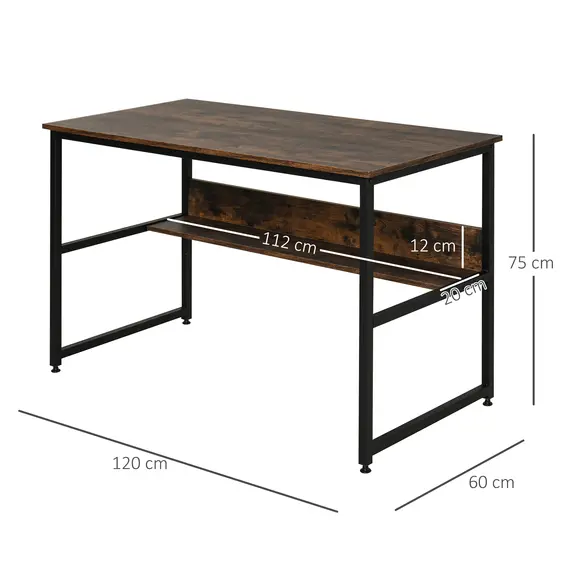Buy Computer Desk with Storage Shelf, 120 x 60cm Home Office Desk with Metal Frame, Study Table, Easy Assembly, Rustic Brown, 3 image