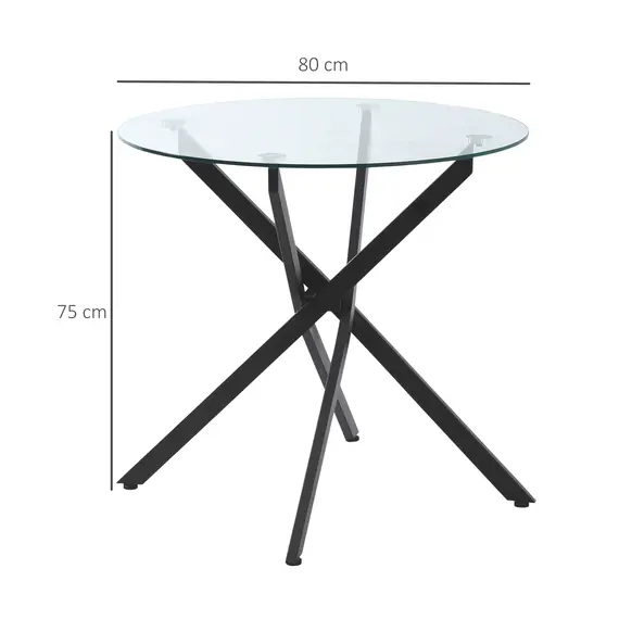 Buy Dining Table with Clear Tempered Glass Top, Round Table with Metal Legs, Modern Kitchen Table for Dining Room Living Room, Black, 3 image