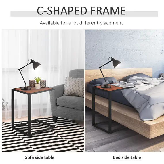 Buy C-Shaped Side Table, Sofa End Table with Metal Frame, Accent Couch Table for Living room, Bedroom, Set of 2, Walnut and Black, 5 image