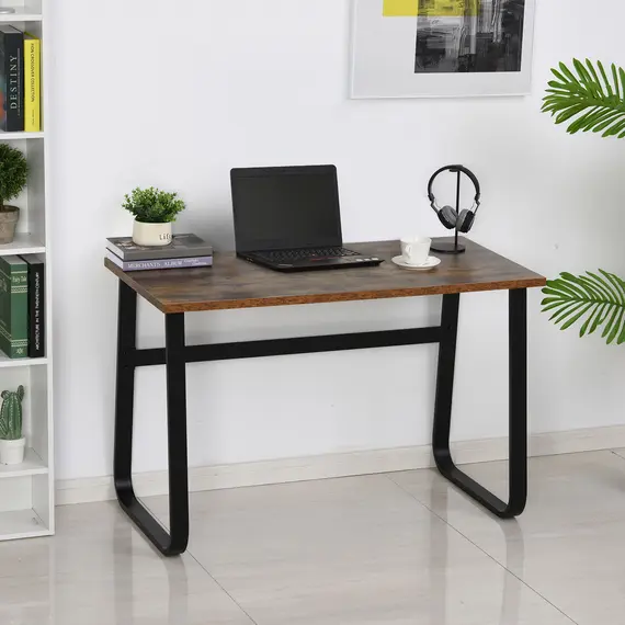 Buy Computer Table, Writing Desk with Steel Frame and Wood Top, Industrial Home Study Table, 115 x 58 x 74.5cm, Rustic Brown and Black, 9 image