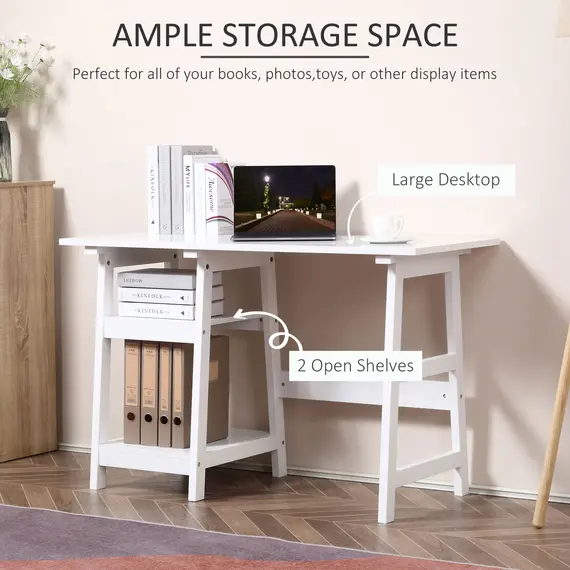 Buy Compact Computer Desk with Storage Shelves, Study Table with Bookshelf, PC Table Workstation for Home Office, Study, Easy Assembly, 120 x 51cm, White, 5 image